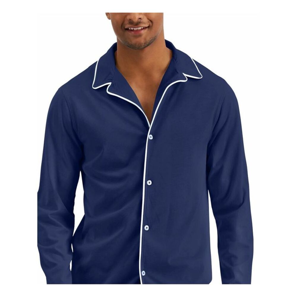 CLUBROOM Intimates Navy Cotton Blend Notched Collar Sleep Shirt Pajama Top XL
